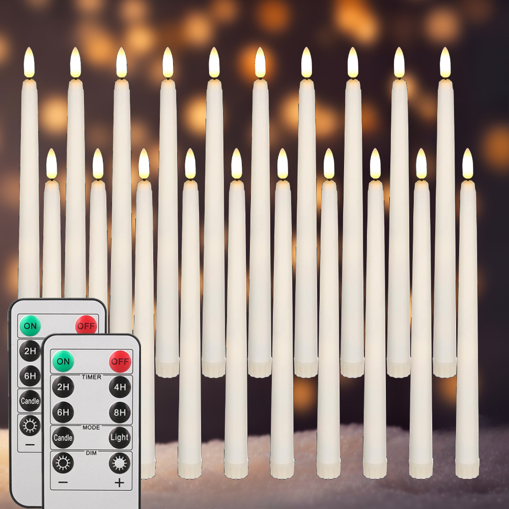 Velas cónicas LED sin llama, 12/24 Uds., parpadeantes con control remoto, candelabros de marfil con pilas de 11 ", decoración navideña para el hogar y la boda