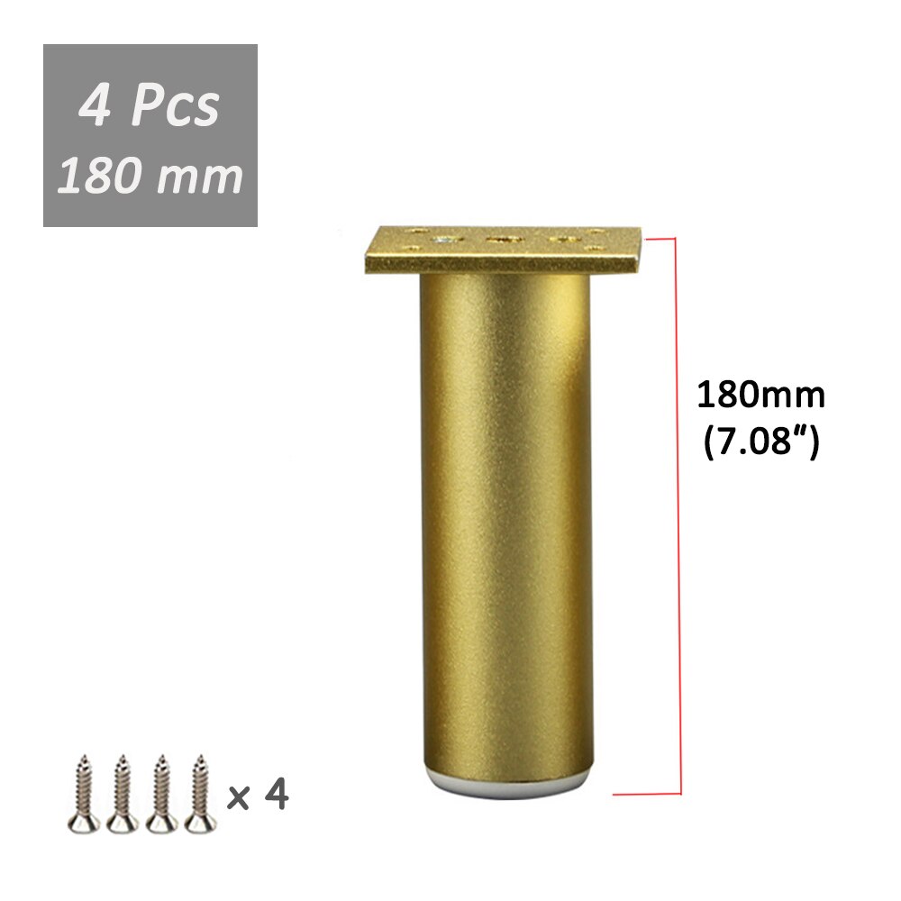 Pieds de meubles modernes en aluminium, 80-300mm, 2/4 pièces, réglables, couleur or, pour canapé, meuble TV, commode, lits: 4Pc 180mm with screw