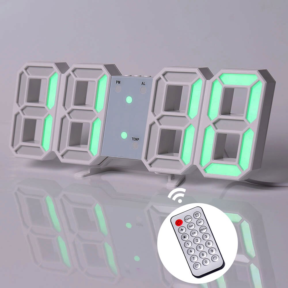 W&amp;G 3D Wall Clock Remote Korea Snooze Alarm Clocks Hanging Watch Table Clock Calendar Electronic Clock Intelligent Digital Clock: R white green