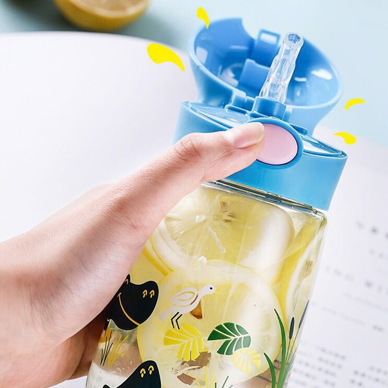 Botella de agua sin BPA para niños, con pajita, de silicona, 500ml, , ecológica, para la escuela