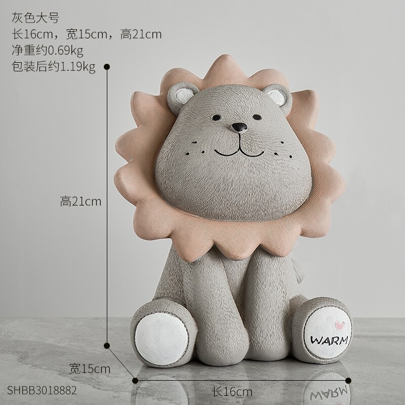 Leuke Creatieve Coin Spaarpot Leeuw Spaarpot Cartoon Kinderen Spaarpot Kwekerij Schattige Besparing Doos Dier Thuis Beeldjes: Grey lion-big