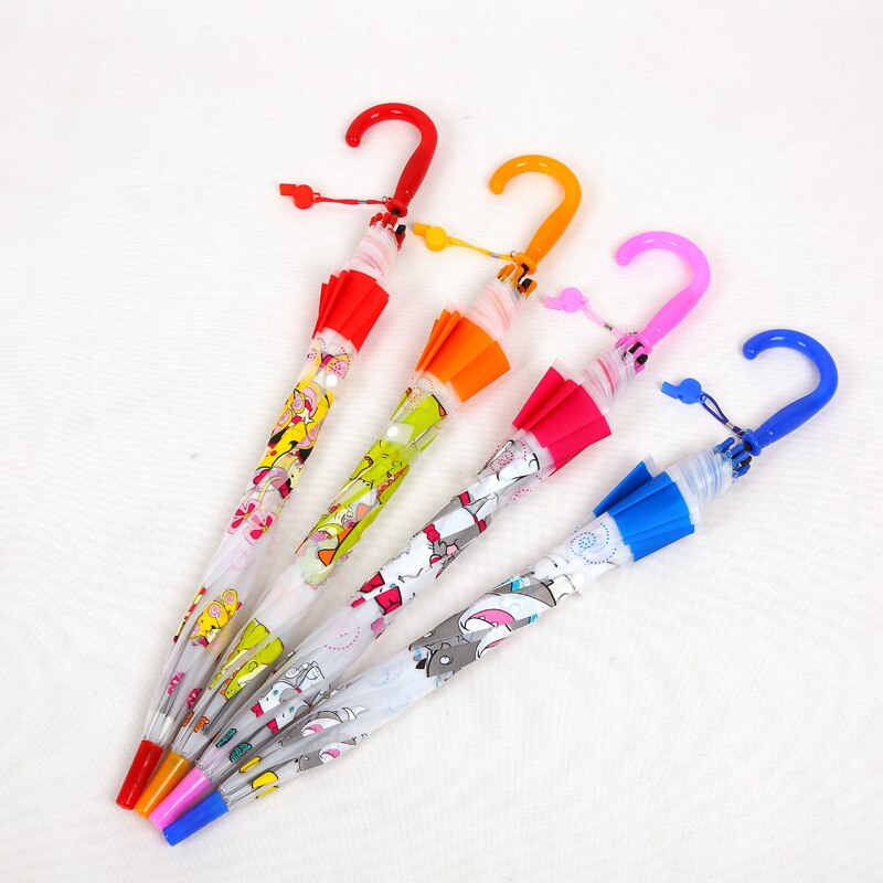 Sunny And Rainy Long-Handle Baby Umbrella Cartoon Children's Umbrella PVC Transparent Multicolor Children's Umbrella
