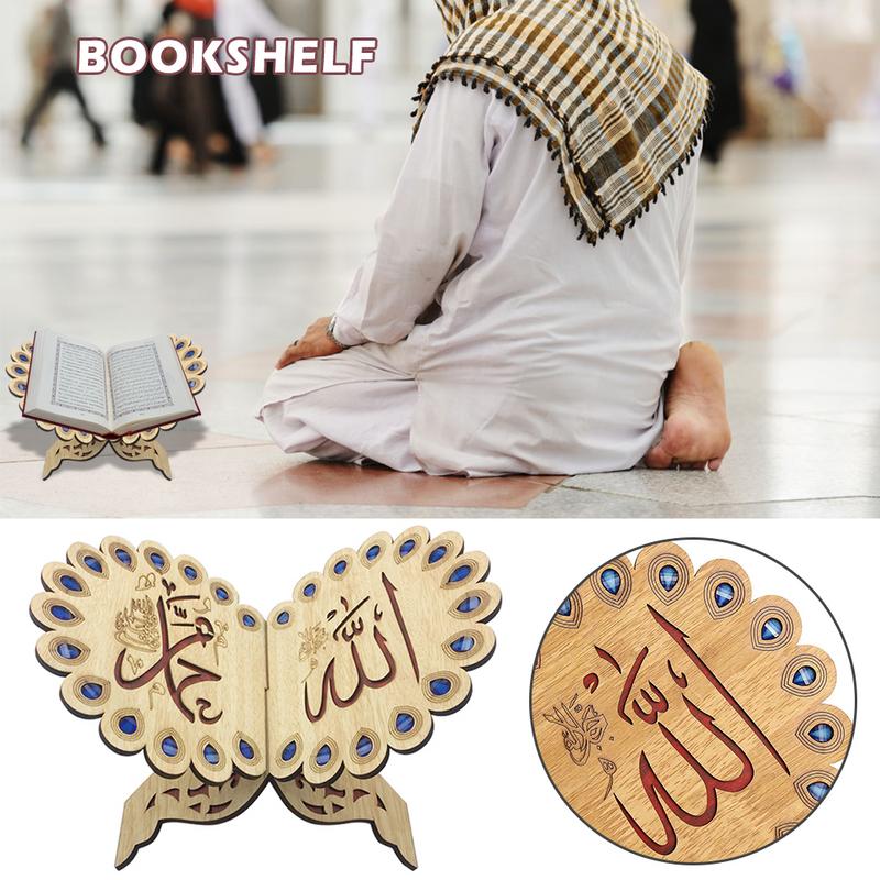 Support de livre en bois pour musulman du coran, étagère décorative amovible, islamique du Ramadan Allah, fait à la main