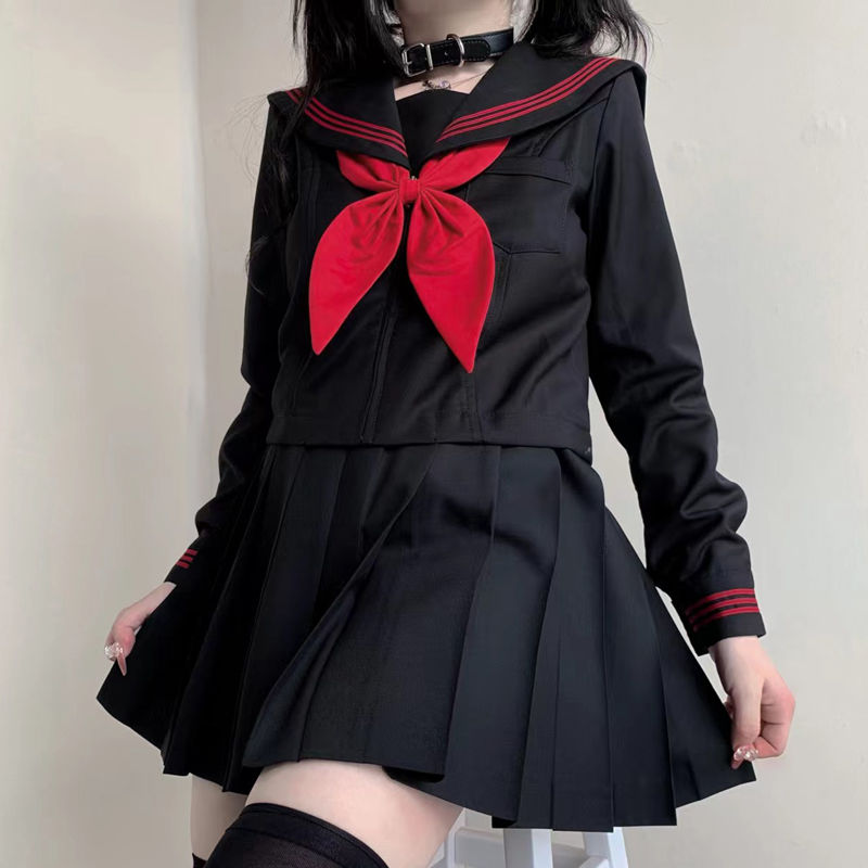 Japan echte Schuluniform Anzug Seemann JK Basic Cartoon Mädchen Marine Seemann Uniform schwarz setzt Marine Kostüm Frauen Mädchen Kostüm