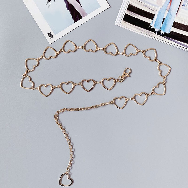 Trendy 90s Vintage Round Heart Waist Chain Cute Bling Bling Night Club Disco Belt Circle Heart to Heart Belts: Gold