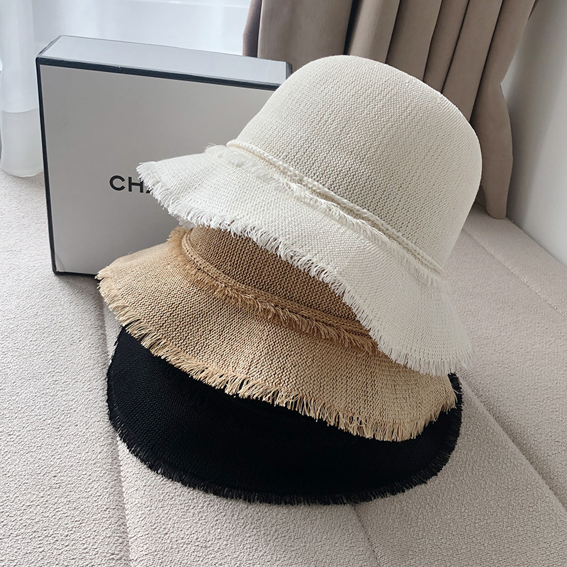 Cappelli a secchiello per donna nappe Cappello da pescatore Vintage ▾ lavorato a maglia sottile Cappellini Panama estivi per donna Cappellino parasole semplice e traspirante