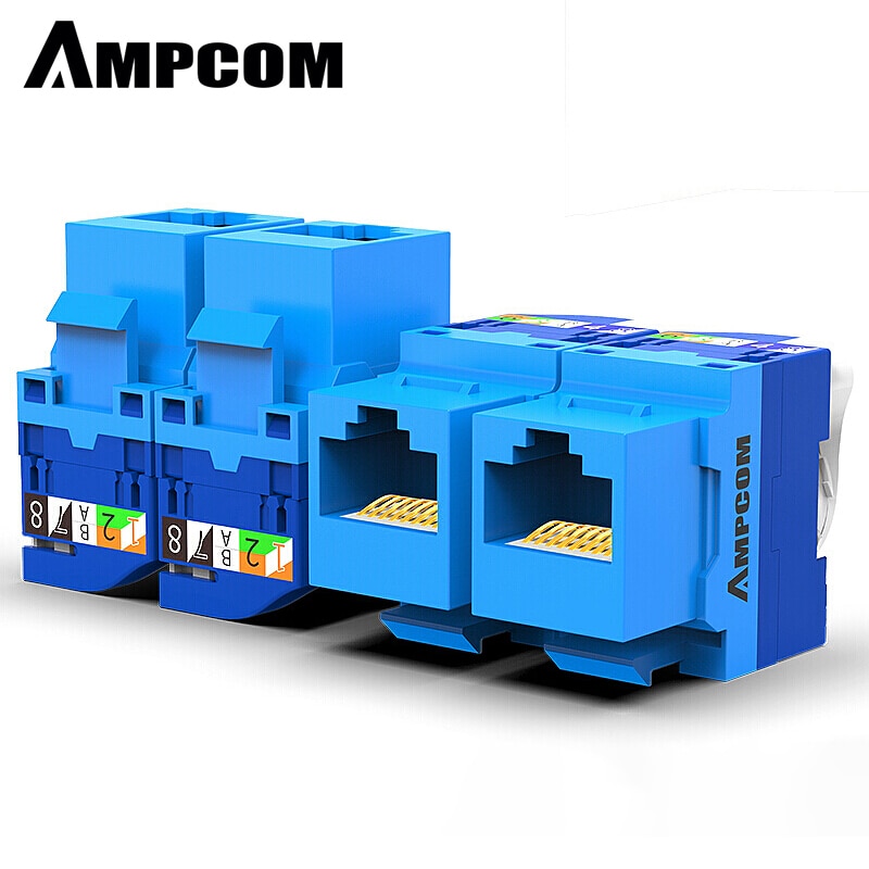 AMPCOM 10-Pack CAT6 RJ45 Tool-Less Keystone Jack, No Punch Down Tool Required UTP Module Connector Blue