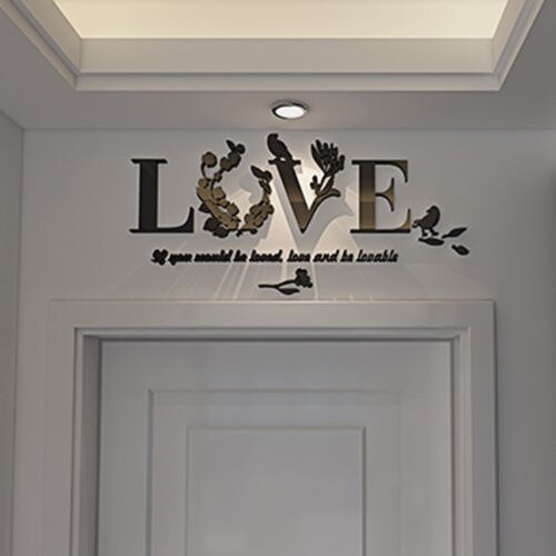 1 pièces amour coeur décor à la maison 3D miroir aime Stickers muraux citation fleur acrylique décalcomanie bricolage Art salon chambre miroir autocollant: Black