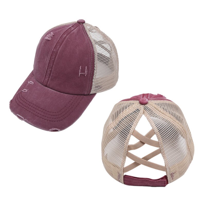 Verstelbare outdoor sport gat casual criss cross paardenstaart mesh zonnehoed reizen magische sticker baseball pet unisex zomer