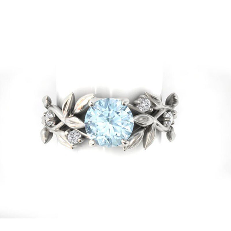 Bague branche de fleur en cristal, bleu, strass, pour femmes, filles, couleur argent, taille américaine 6 7 8 9 10 11