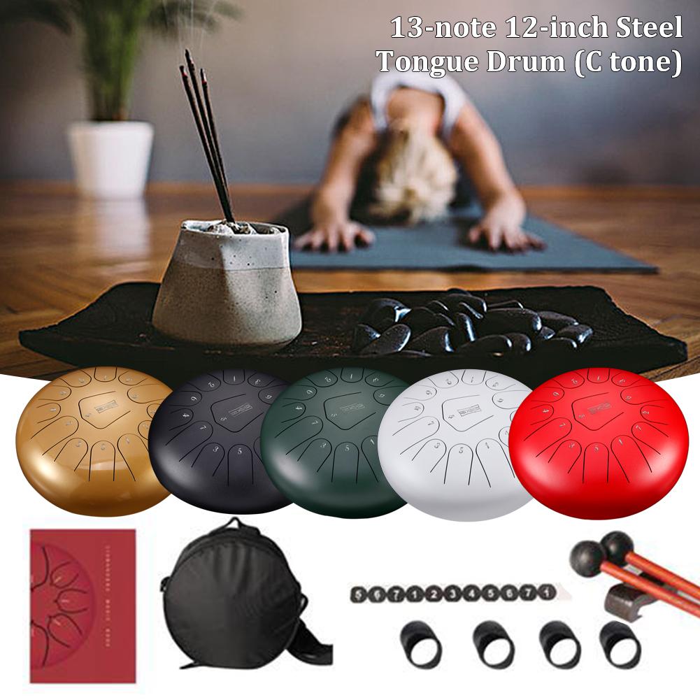 13-note 12-inch Steel Tongue Drum Handpan Instrument With 1 Pair Of Mallets For Music Education Mind Healing Yoga Meditation