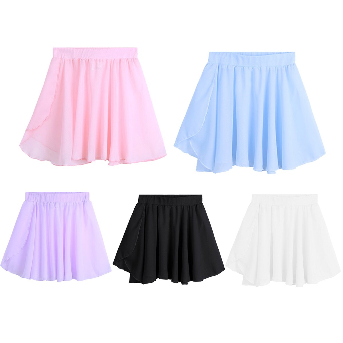 Barn jenter ballettskjørt dans grunnleggende klassisk chiffon mini pull-on omslagsskjørt ballerina kjole barn tutu ballett trikotkjole tenåringer