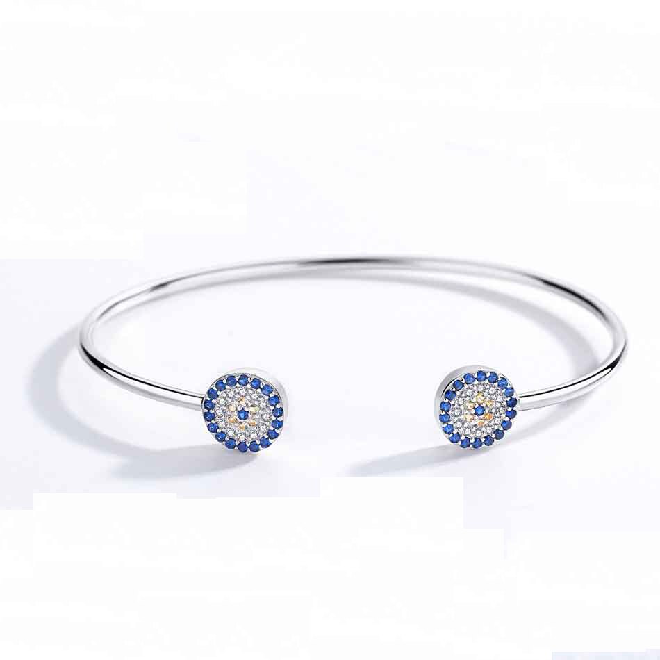 Kaletine Luck Evil Eye 925 Sterling Silver Bracelets Bangles Blue Hamsa Hand Blue Eye Zircon Fine Jewelry Women Accessories: Style 4