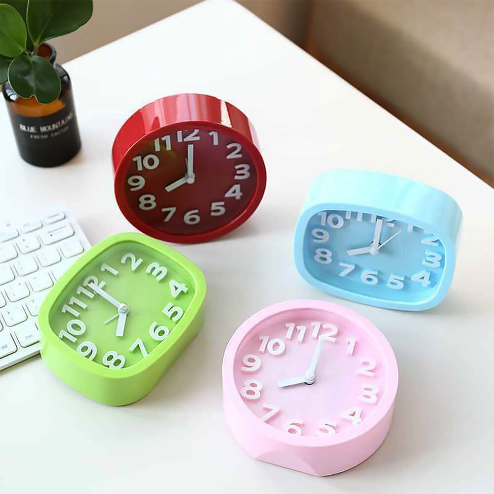 Round Alarm Clock Simple Style Wake Up Table Clock Square Silent Desk Clocks Snooze Portable Travel Alarm Clock Battery Powered
