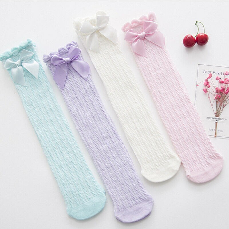 Emmababy Toddler Kid Baby Girl Knee High Long Socks Bow Cotton Casual Bowknot Ruffles Stockings 28cm 38cm