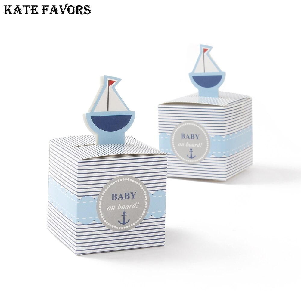 12 Stuks "Baby On Board! "Pop-Up Zeilboot Baby Candy Box Blue Birthday Party Baby Shower Decoraties Kids Favor Box
