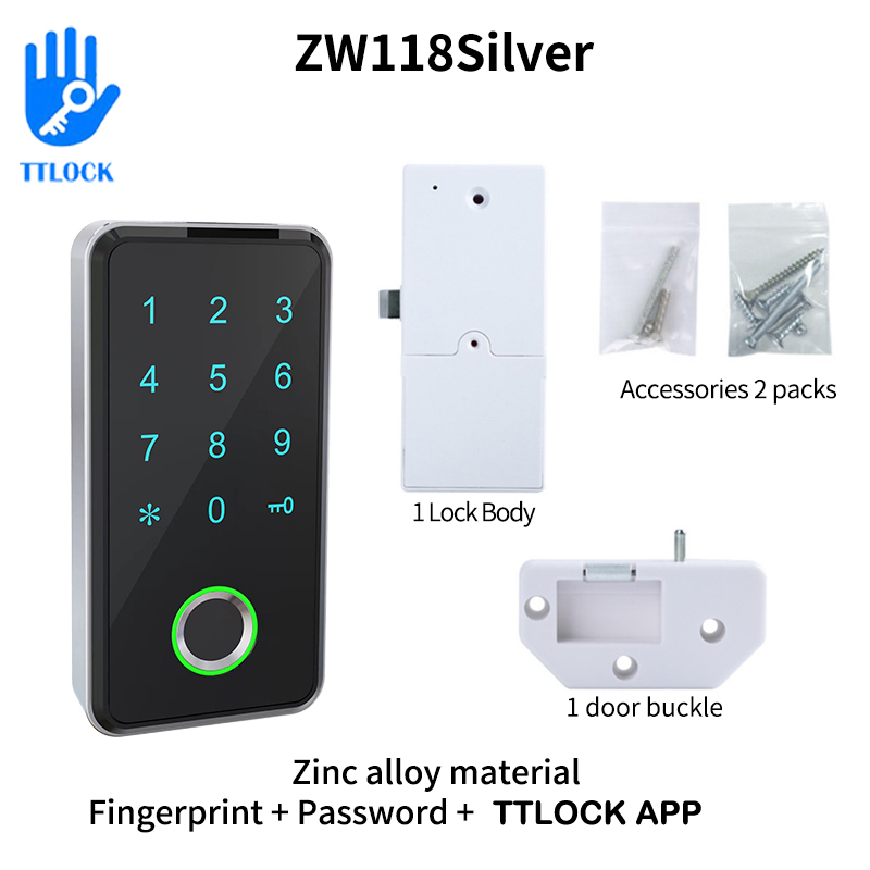 TTLOCK 13,56 Mhz RFID Digitale Schublade Schloss Für Spa Schwimmbad Fitnessstudio Elektronische Schrank sperren Biometrische Elektronische Schloss: ZW118 Silber-