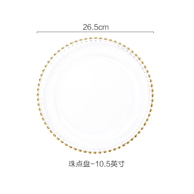 Dinnerware Set Plates Nordic Gold Bead Glass Charger Plate for Dinner Decorative Salad Fruit Wedding Plate Dinner Platos: Glass -10.5 inches