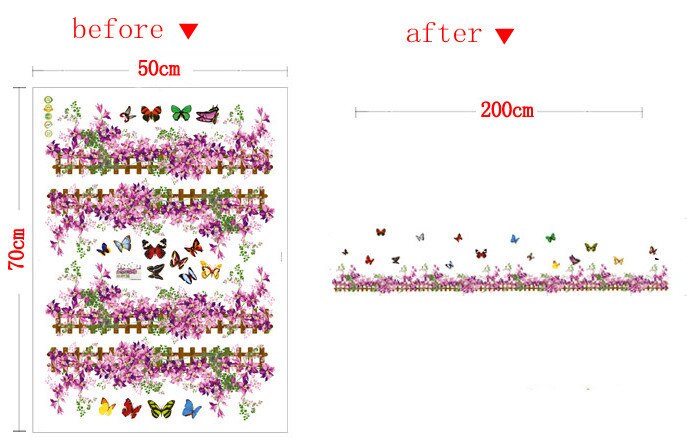 Purple Flower Butterfly Fence Vinyl Removable Stickers For Nursery Kids Bathroom Window Showcase Decor Mural Wall Sticker Decals
