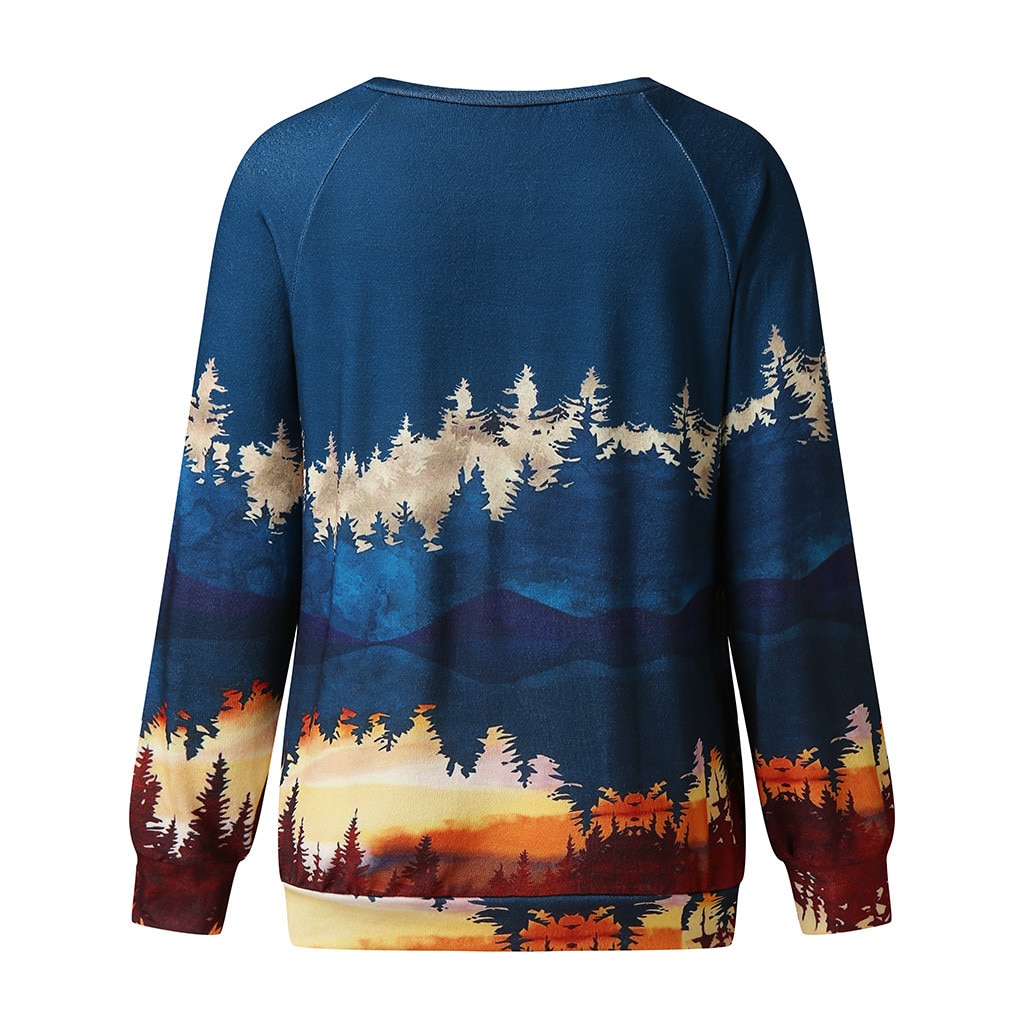 Femmes imprimé à manches longues sweat-shirt Pullover décontracté éléments de montagne imprimé décontracté dames col rond pour l'automne hiver