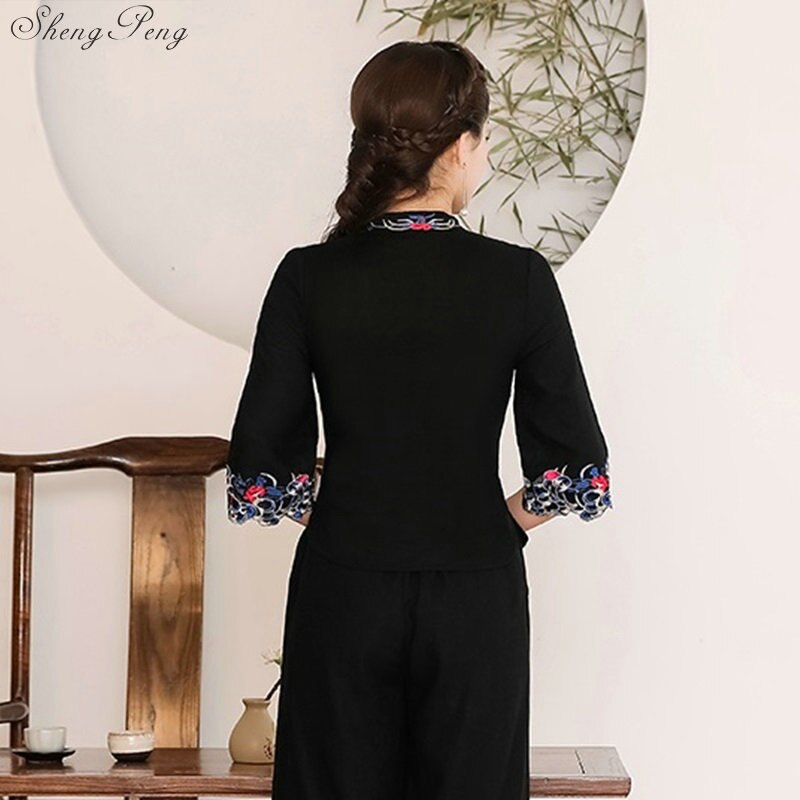 Vêtements traditionnels chinois pour femmes, haut cheongsam, col mandarin, hauts et chemisiers pour femmes, vêtements orientaux en chine  v1604