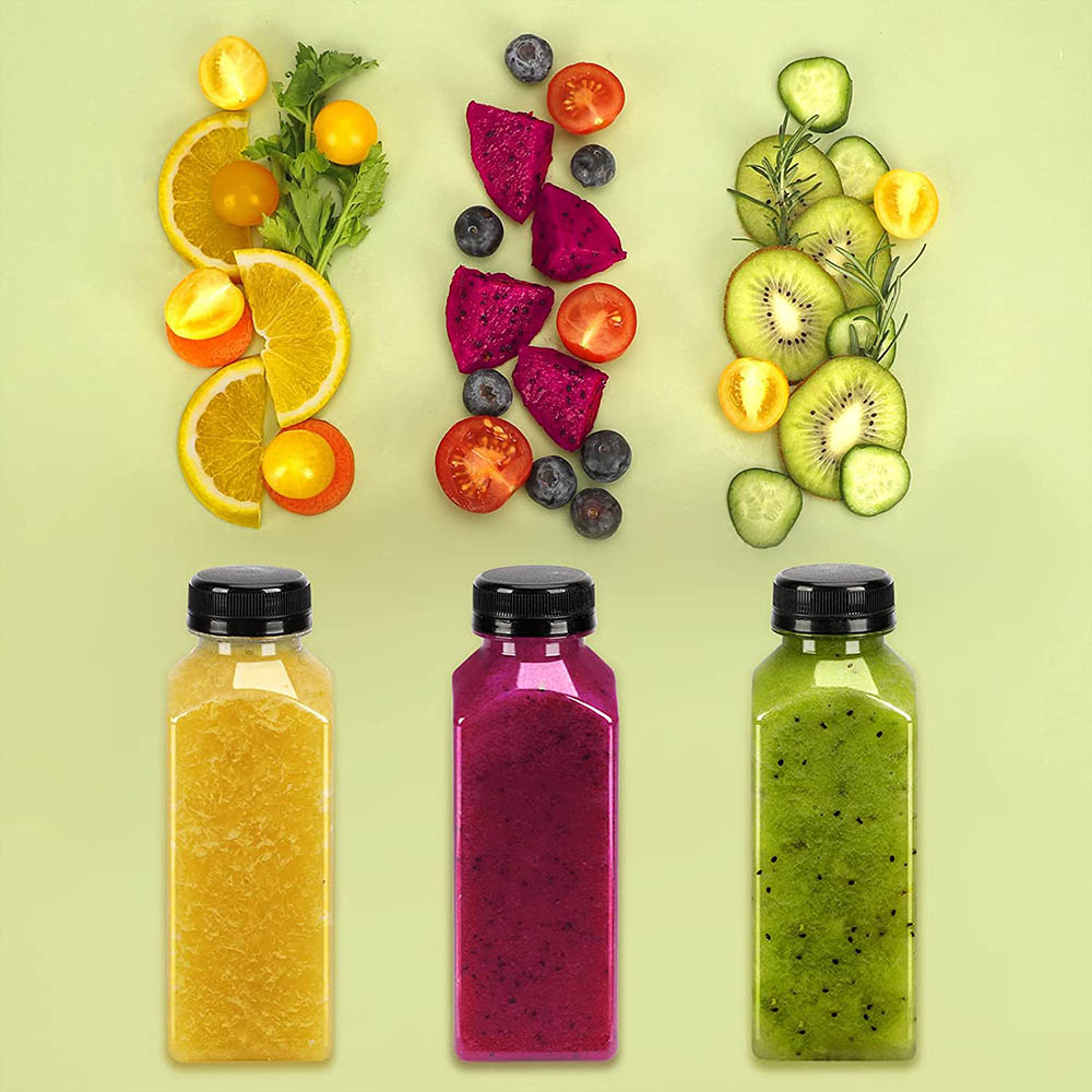 12/24 stk tomme plastjuiceflasker med kork, gjenbrukbare vannflasker klare drikkebeholdere for juice, melk, smoothie, drikker