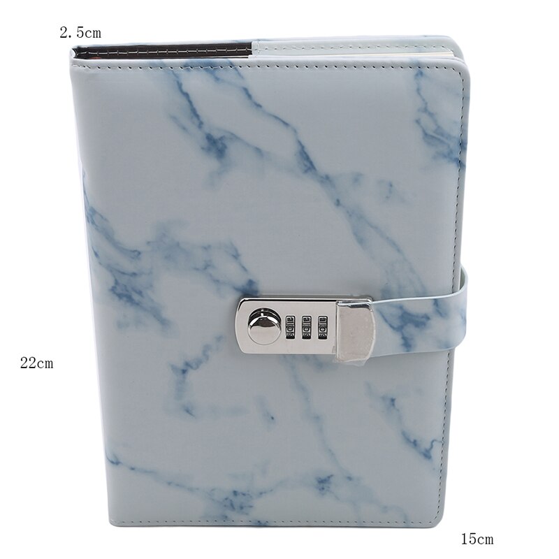 Anteckningsbok papper vintage läder marmor dagbok journal med kombination lösenord lås kod anteckningsbok skolkontor brevpapper: Blå