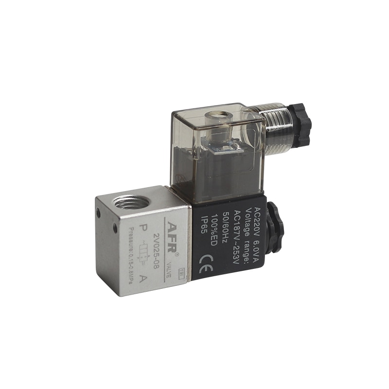Válvula neumática Airtac tipo 2V025-08, normalmente cerrada, 12V, 24V, 220V, 1/4 &quot;, BSP, solenoide, PNEUMAT 2V025-06, con accesorios de anillo de sellado