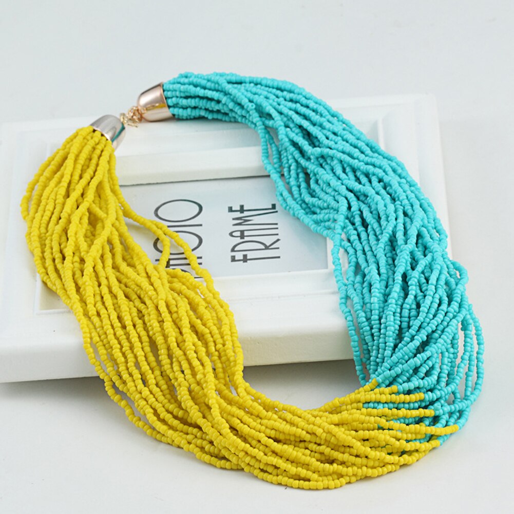 Bohemio de de estilo étnico multicapa para mujer, collar con cuentas de bloque de Color, declaración, joyería,