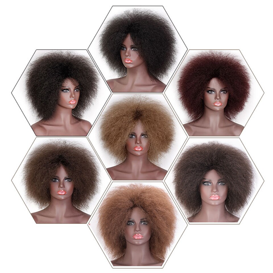 ICH der eine perücke 6 Zoll Kurze Braun Schwarz afro Lockige Perücke Flauschigen Perücken Synthetische Haar für Schwarz/Weiß frauen Natürlich Aussehende