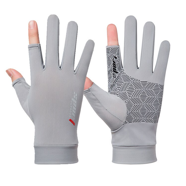 Guantes de Pesca con protección solar para hombre, manoplas de secado rápido transpirables para exteriores, ropa deportiva, verano, FPS 50: Silver