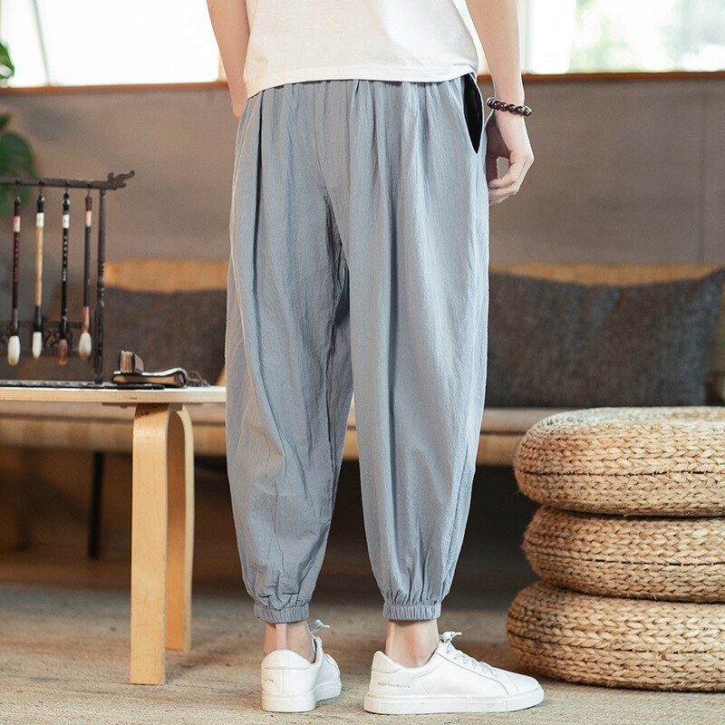Plus size herre bomuldslinned løse afslappede bukser capri-bukser kung fu uniform kampsport herre cropped bukser artes marciales 5xl