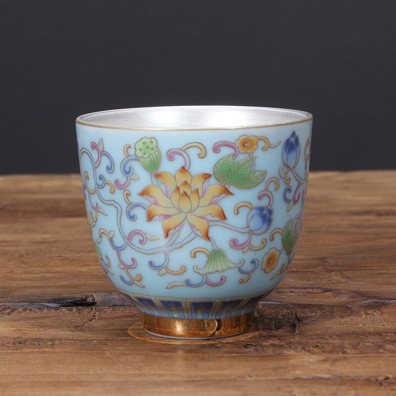 Tasse à thé à Double fond de 65ml, bols à thé de style chinois, tasse en céramique, revêtement interne argenté, tasse impériale asiatique, beau service à thé: style 5