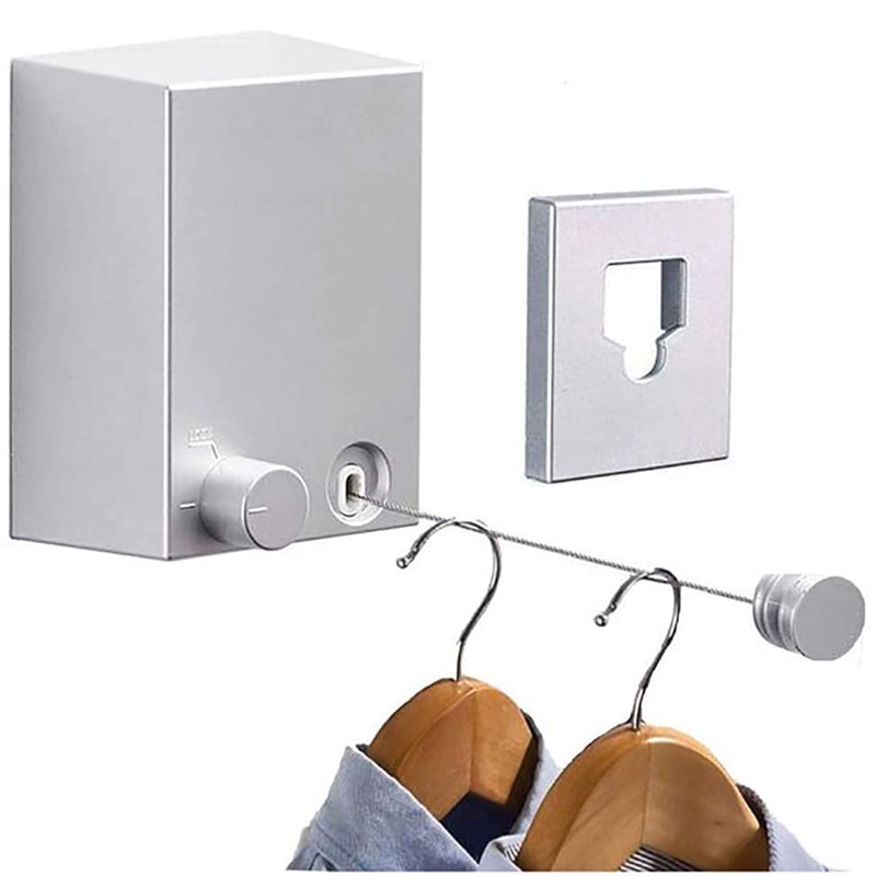 Tendedero oculto para balcón, sin perforaciones, alambre de acero de contracción, estantería para colgar ropa, línea de ropa extensible para interiores