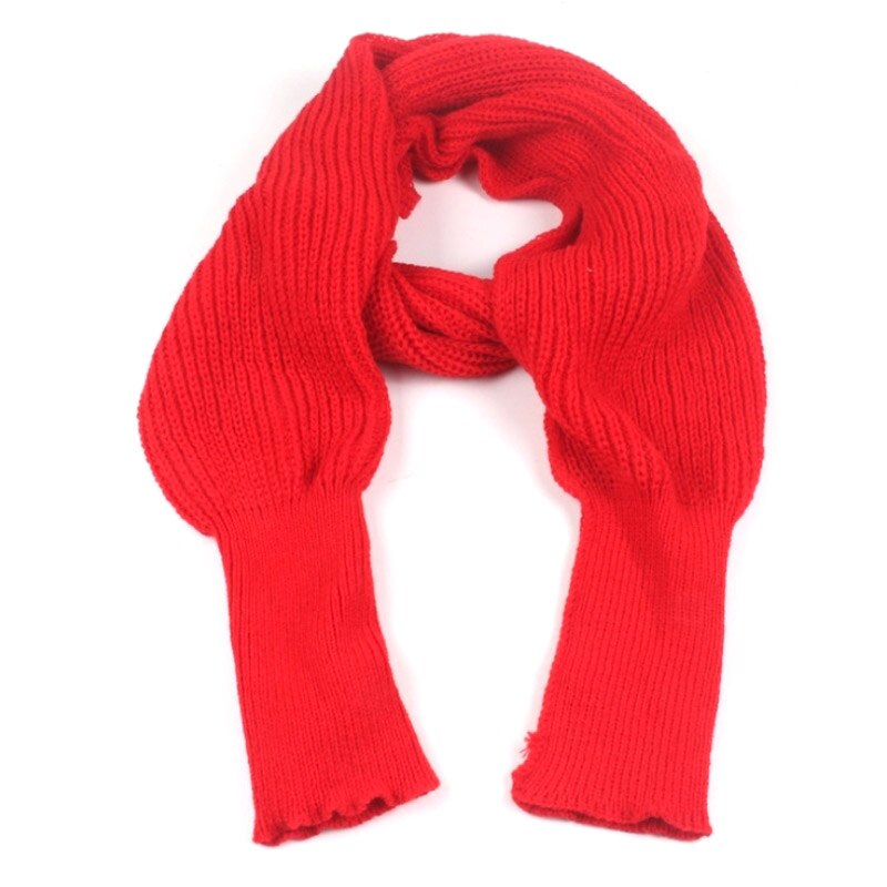 K-star vinter varmt sjal tørklæder efterår tørklæde tæppe kvinder ensfarvet strikket sweater toppe tørklæde med ærme wrap: Rød
