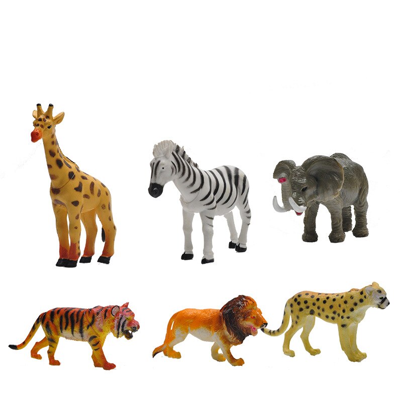 6 pcs kind simulatie diermodel bos dier tas leeuw tijger olifant zebra luipaard trompet dier model speelgoed set