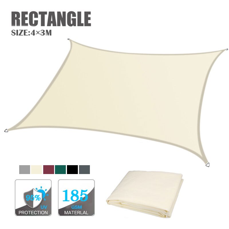 3 x 4M Rectangle Waterproof Awning Sunshade Anti-UV Sun Shade Sail Outdoor Garden Beach Camping Patio Pool Sun Shelter: Beige 3x4M