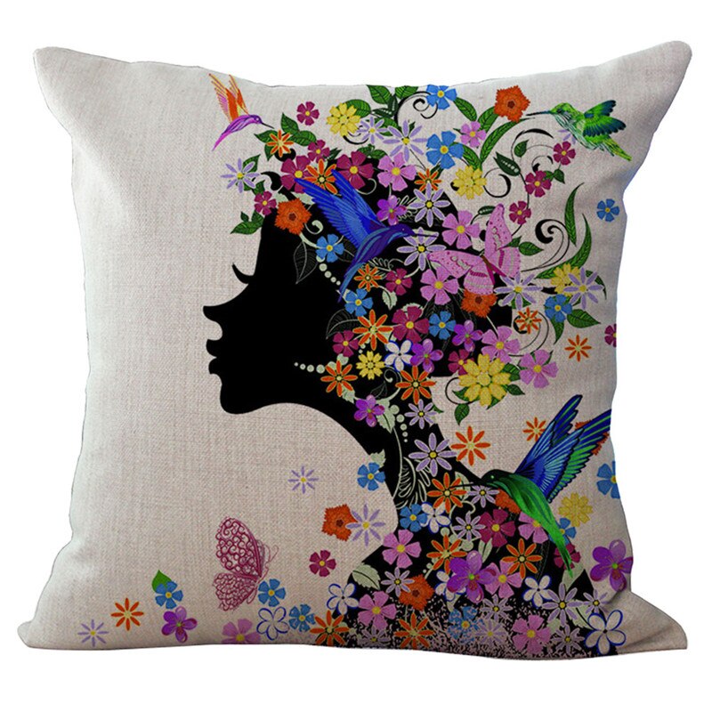 Cotton Linen pillow case cushions without insert digital printing flower fairy bike butterfly: 3