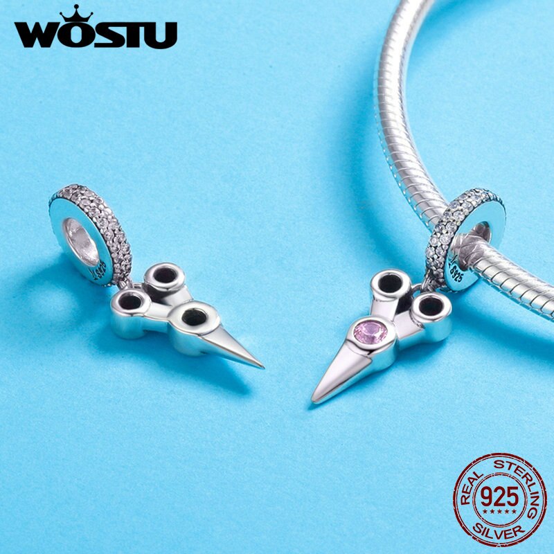 WOSTU Real 925 Sterling Silver Delicate Scissors Dangle Charm fit Beads Bracelet Pendant For Women DIY Jewelry CQC656