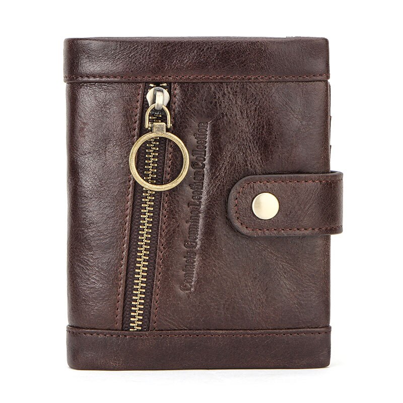 Genuine Leather Women Wallets Short Coin Purse Red Wallet Leather Rfid Card Holder Purse Zipper Female Coin Wallet Men: Coffee