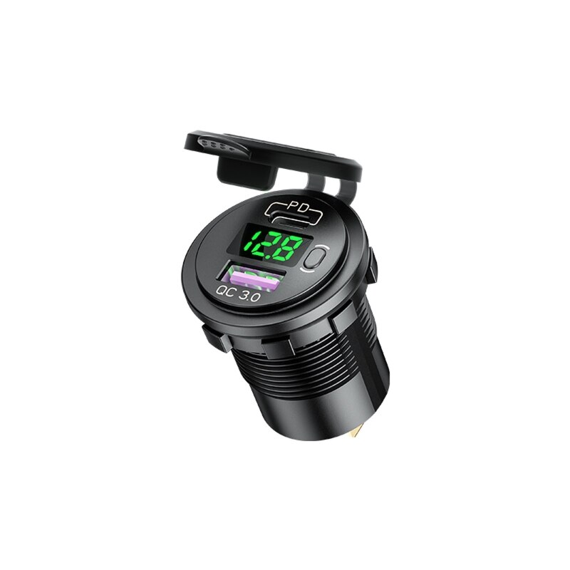 Waterdicht Type C Pd QC3.0 Usb 12V Auto Snelle Auto-oplader Met Led Voltmeter Op Uit Schakelaar Kabel Voor truck Motorfietsen Mari: 2