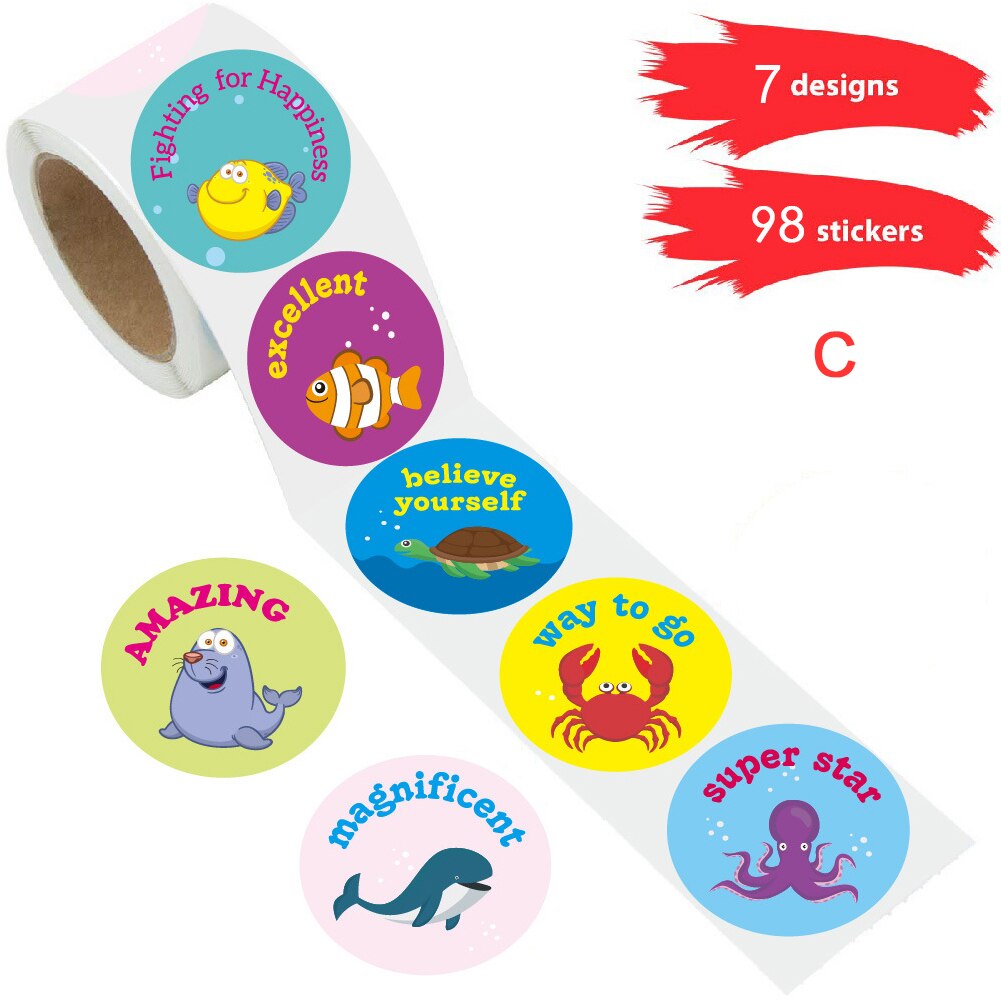 Cartoon Cute Animals Waterproof Students Reward Stickers For Kids Teachers Educational Learning Activities Motivational Portable: C