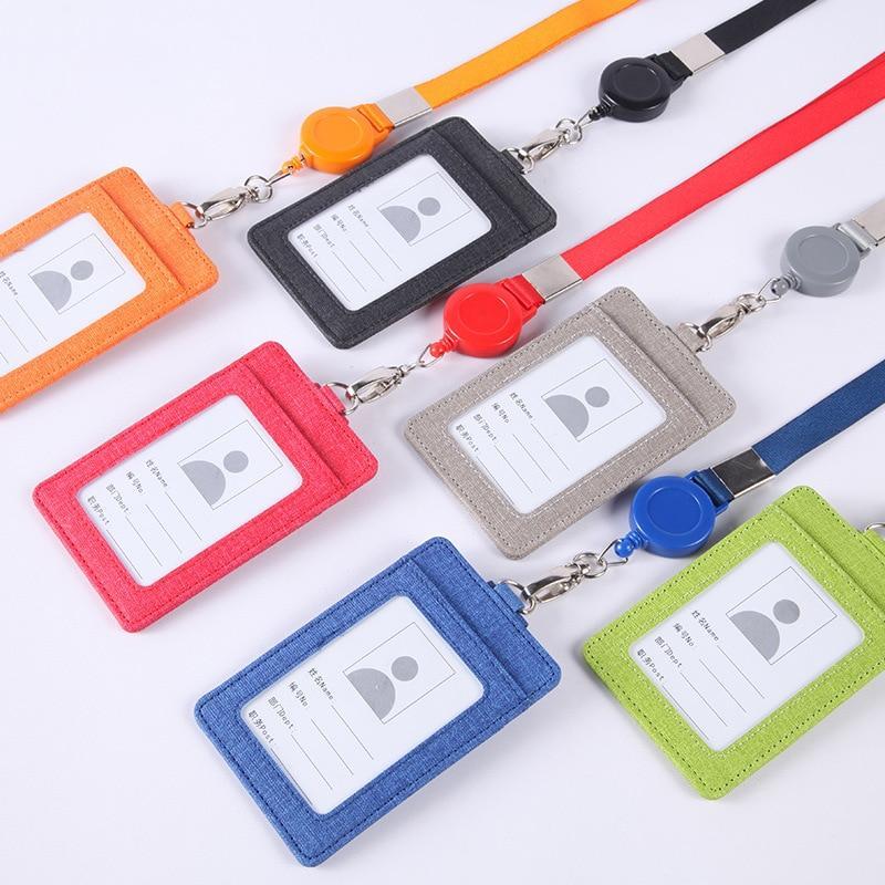 1pc skórzane etui na identyfikator etui PU biznes kieszeń na karty z wysuwaną smyczą Dom gabinet karta pamięci