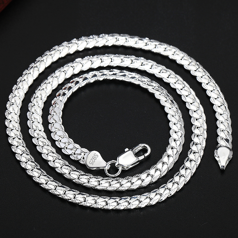KCRLP-collar de Plata de Ley 925 con cadena lateral de 6mm, 8/18/20/22/24 pulgadas, para hombre y mujer, de joyería de compromiso de boda
