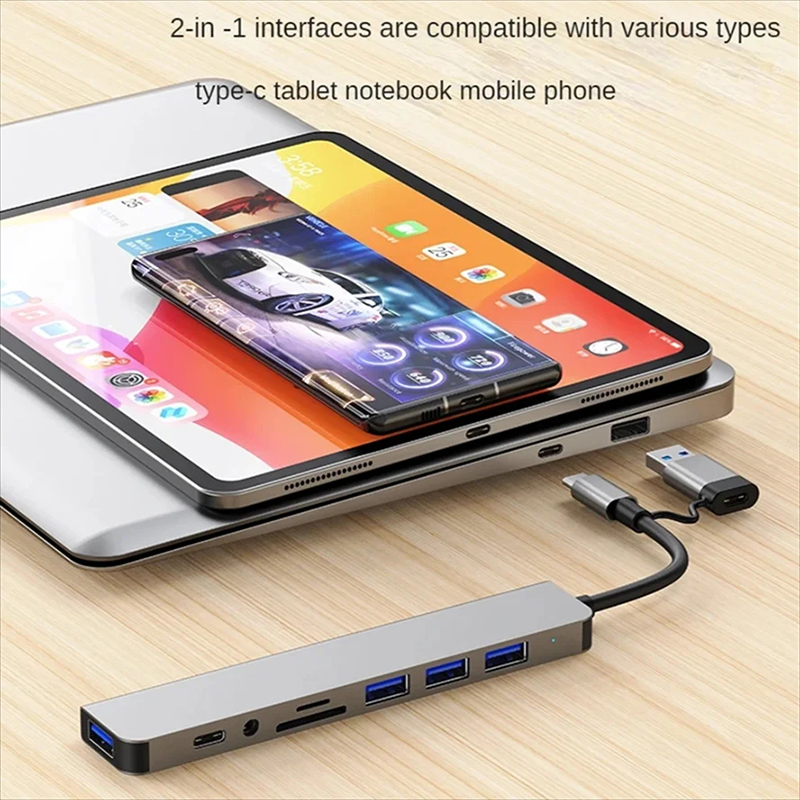 Station D'accueil USB-C 8 En 2 Avec Sortie Audio Jack 3.5mm Et Lecteur SD - Hub Multi-ports Neuf