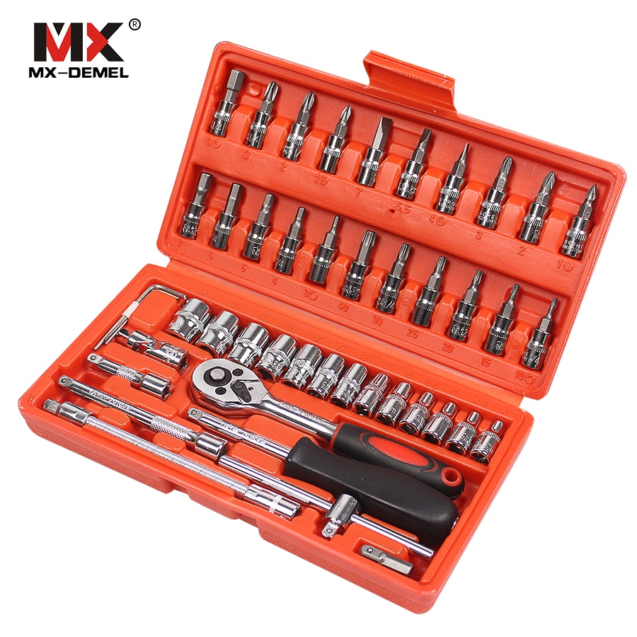 Car Repair Tool 46pcs 1/4-Inch Socket Set Car Repair Tool Ratchet Torque Wrench Combo Tools Kit Auto Repairing Tool Set