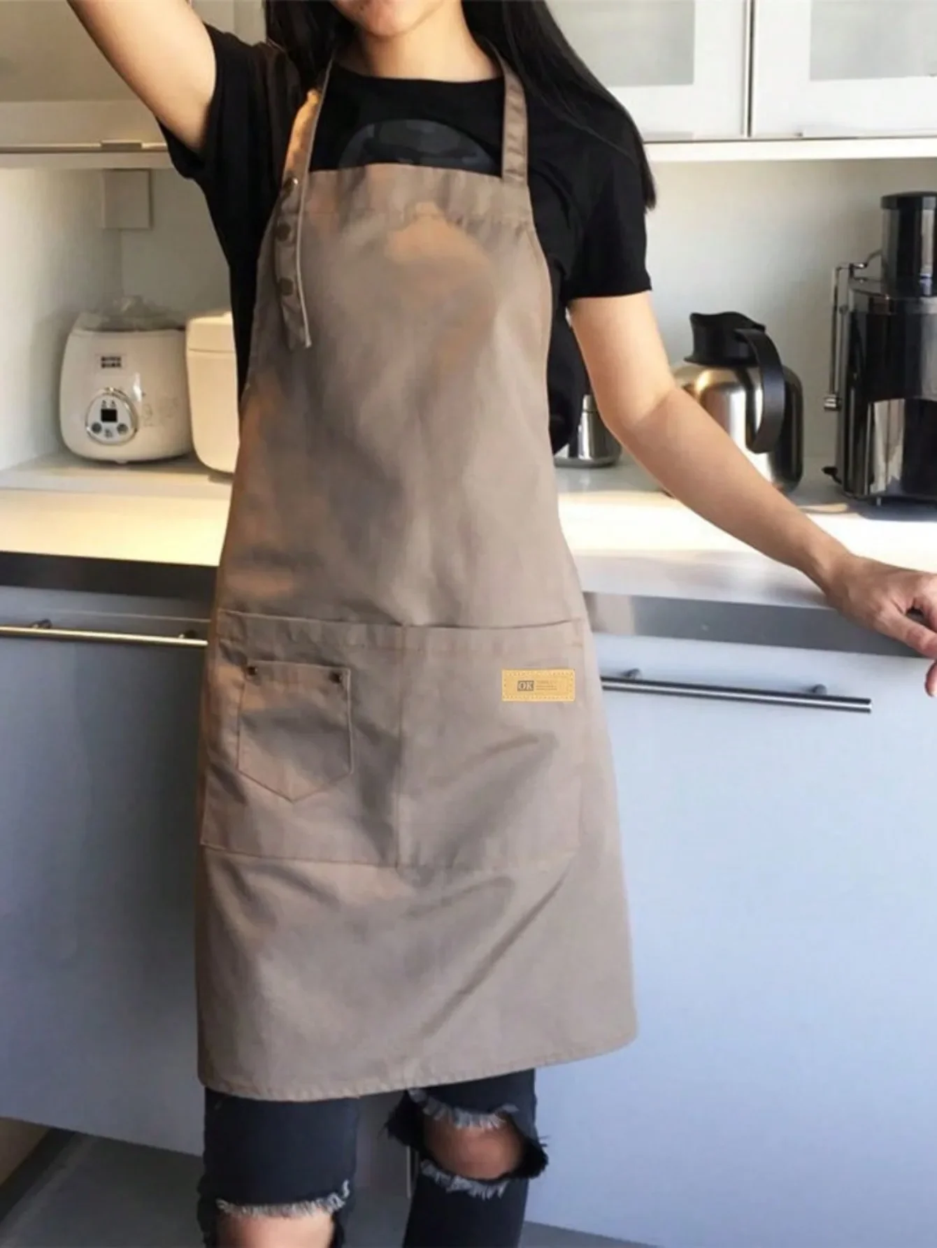 Förtjockning vattentätt köksförkläde kvinna enfärgad matlagning män kock servitör café butik grill barber haklapp kökstillbehör