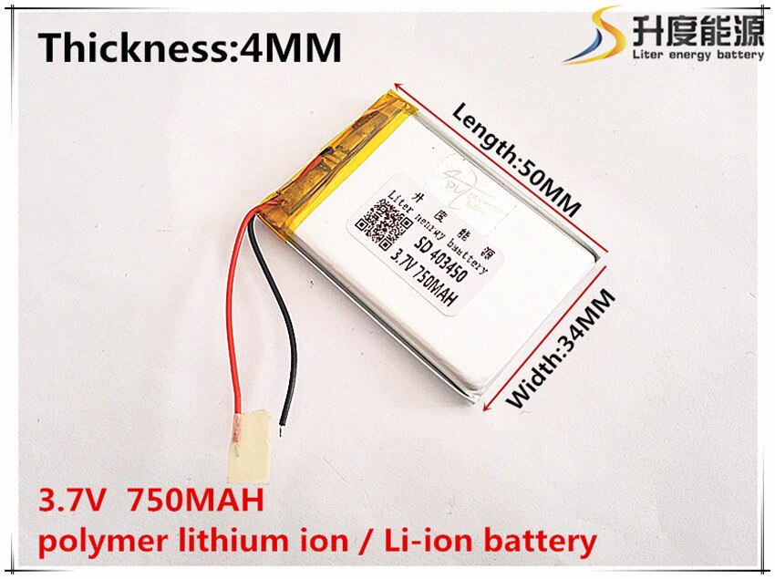 3.7V 750mAh 403450 Lithium Polymer Li-Po li ion Rechargeable Battery cells For Mp3 MP4 MP5 GPS PSP mobile bluetooth