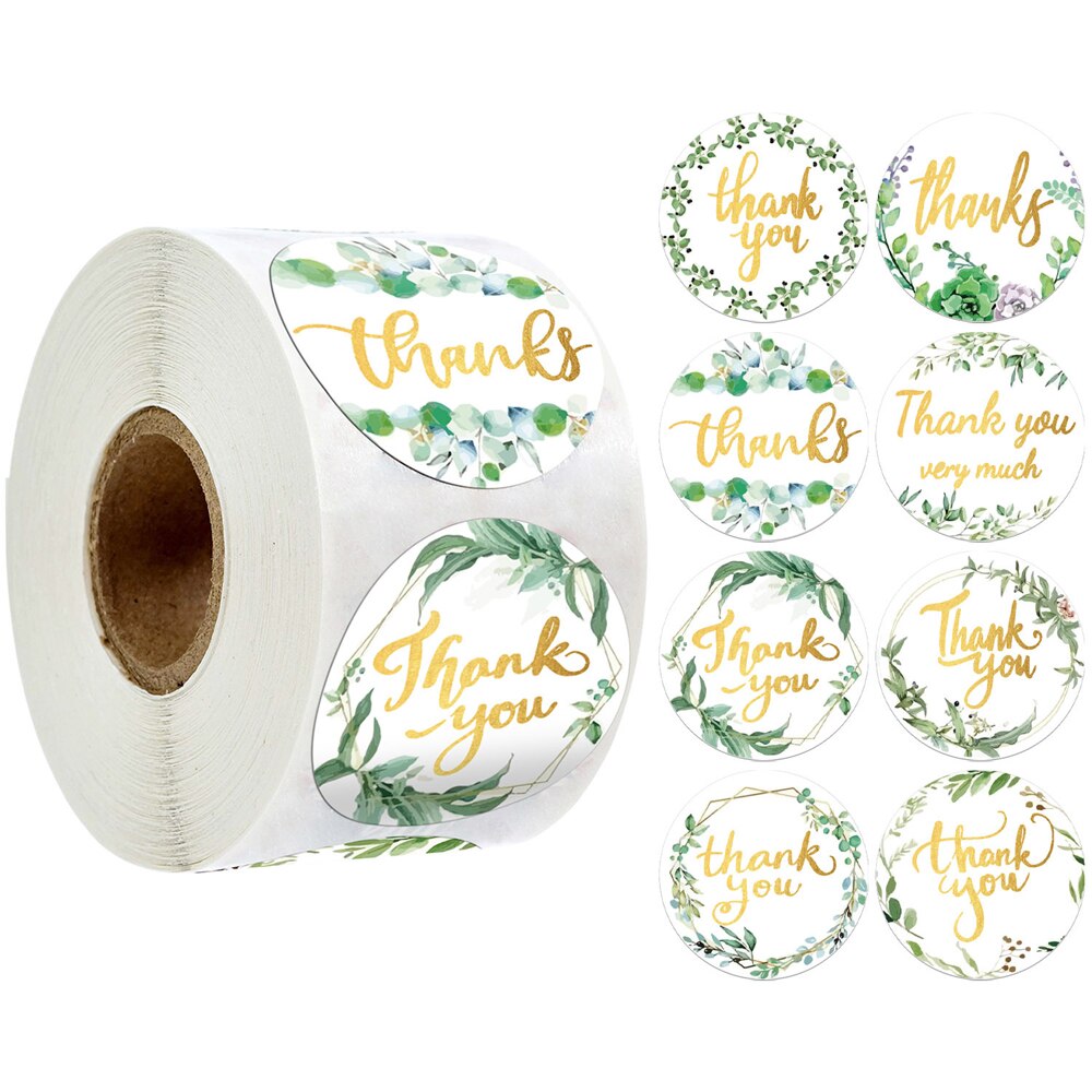 100-500pcs Thank You Round Sticker Scrapbook Envelope Seal Sticker Flower Decoration Stationery Label Stickers