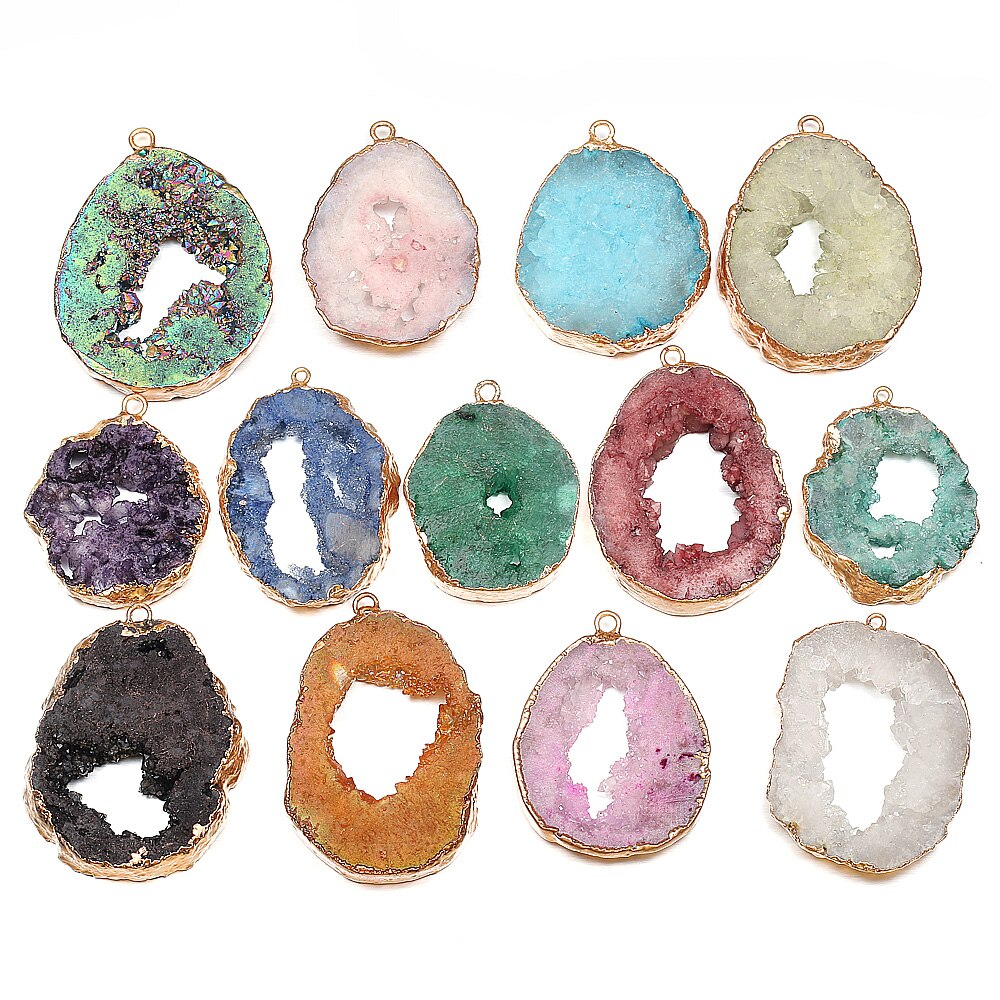 Natural Druzys Agates Stone Pendant Irregular Crystal Onyx Charms for Jewelry Making DIY Necklace Accessories 25x30-35x45mm